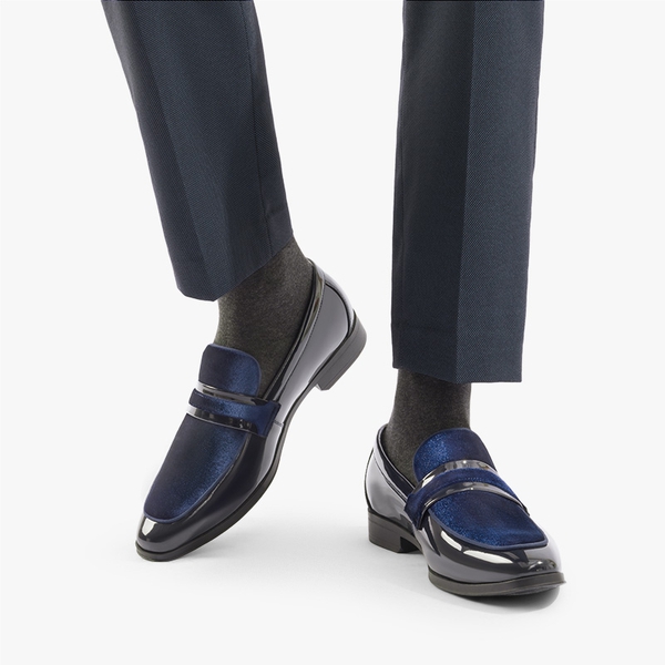 Men's Tuxedo Vegan Leather Slip-On Loafers - BLUE - 6